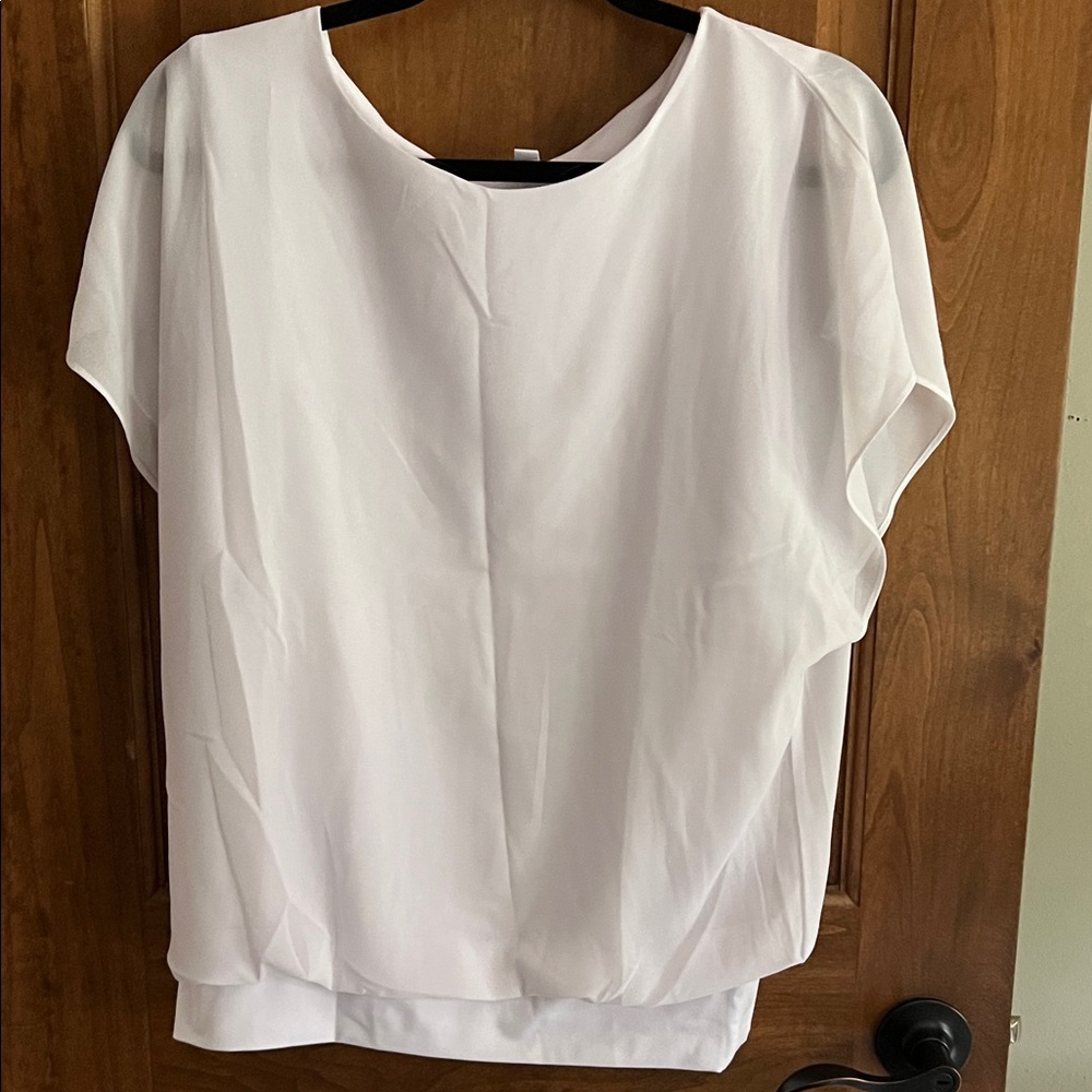 White Cap-Sleeve Blouse with Round Neck